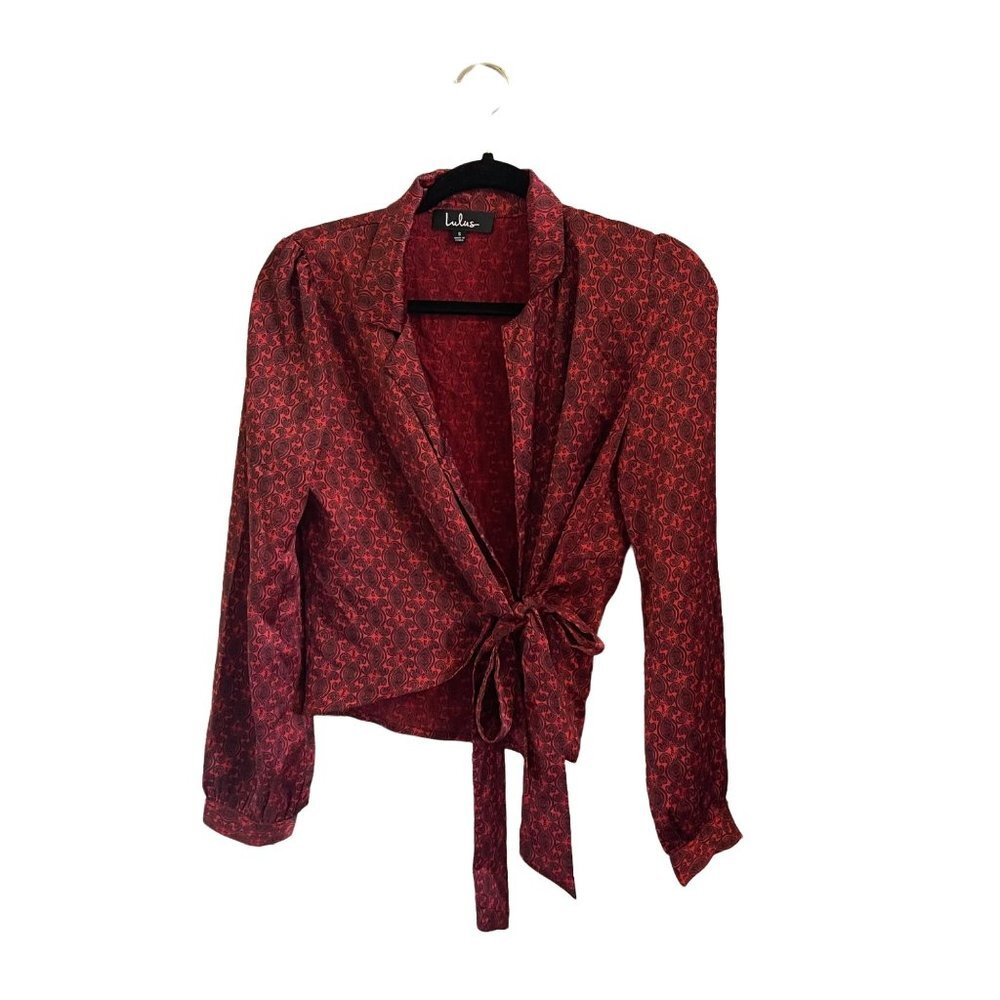 Lulus Red Tied Long‎ Sleeve Size Small Blouse